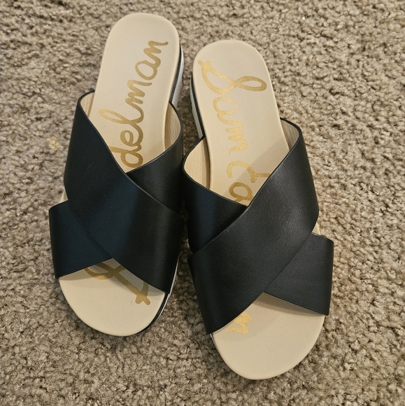Sam Edelman Audrea Women's Black Crisscross Leather Slip-On Sandals, Size 6.5 - Picture 1 of 7